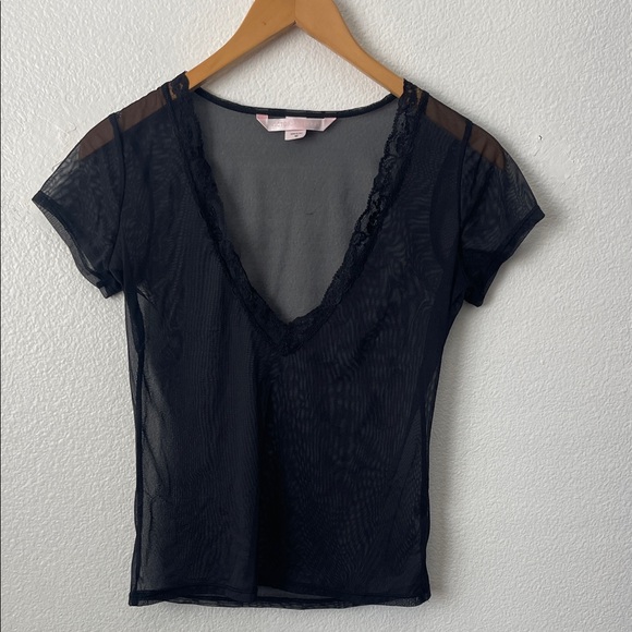 Victoria's Secret Tops - Victoria's Secret Black Sheer Lace V-Neck Blouse